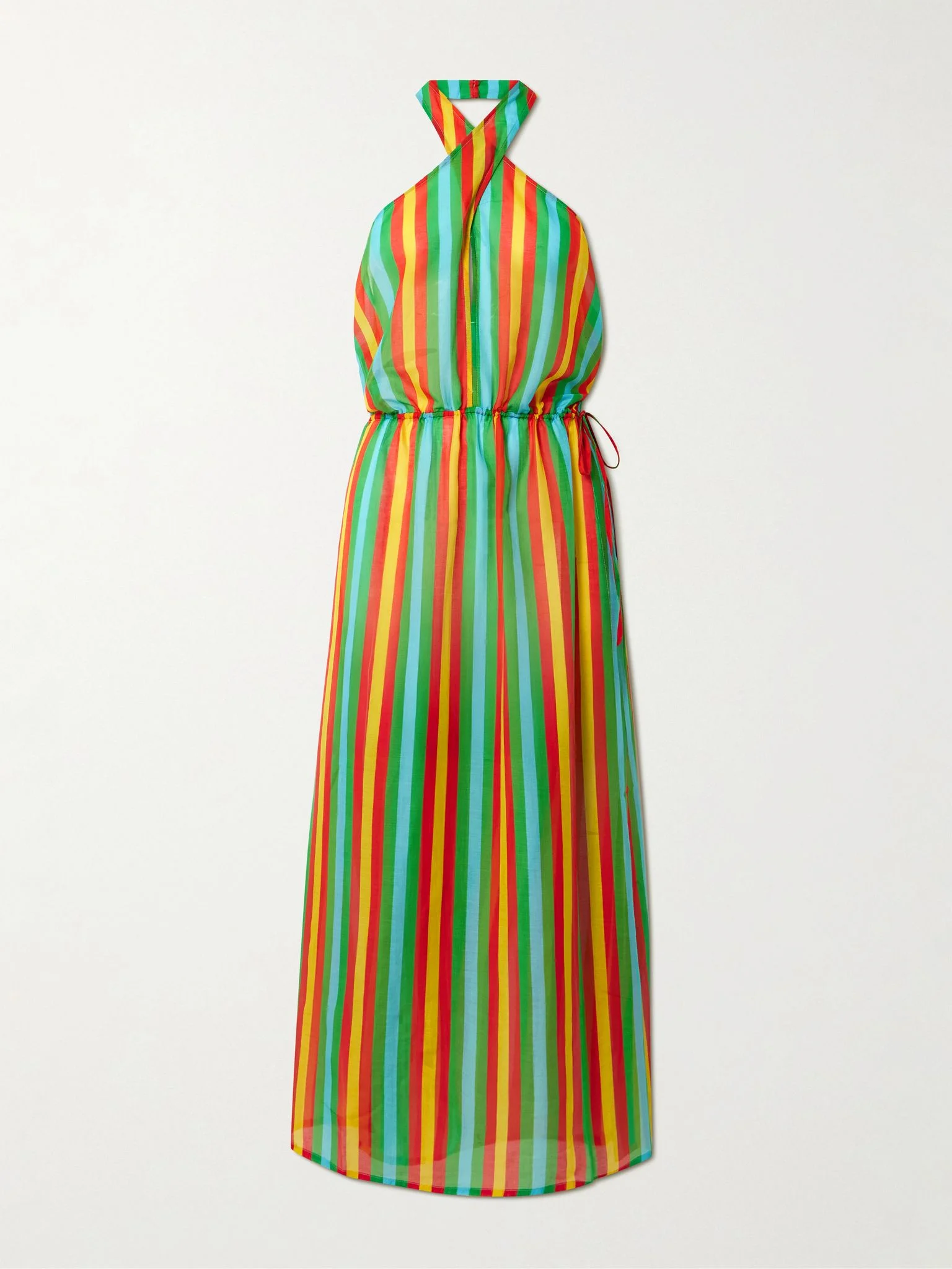 Striped cotton and silk-blend halterneck midi dress Multi - 1