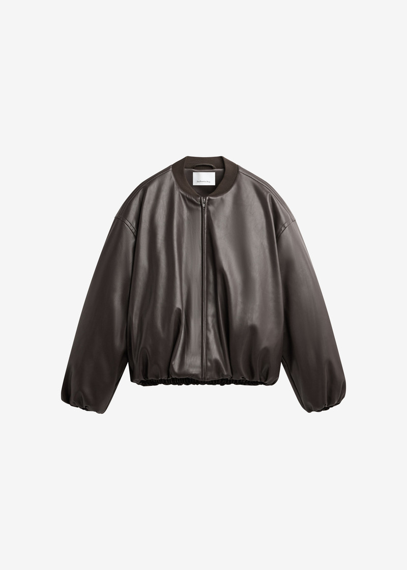 Arolla Faux Leather Draped Jacket - Brown 1