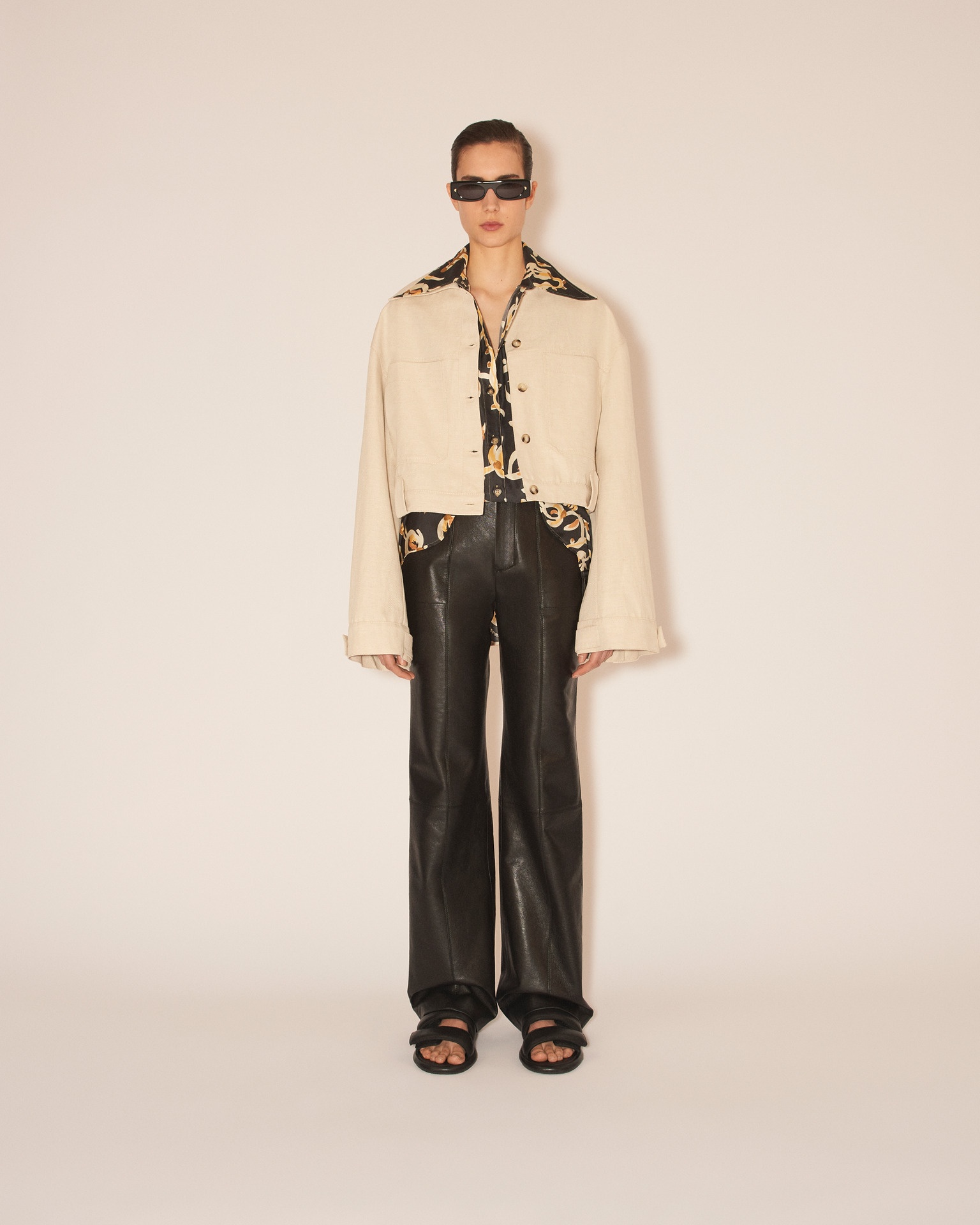 ZELDA - Straight leg regenerated leather cargo style trousers - Black - 3