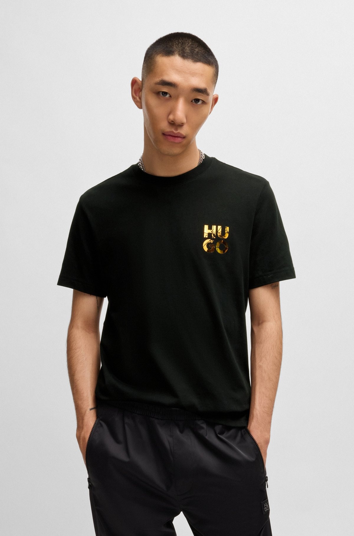COTTON-JERSEY T-SHIRT WITH STACKED-LOGO PRINT - 2
