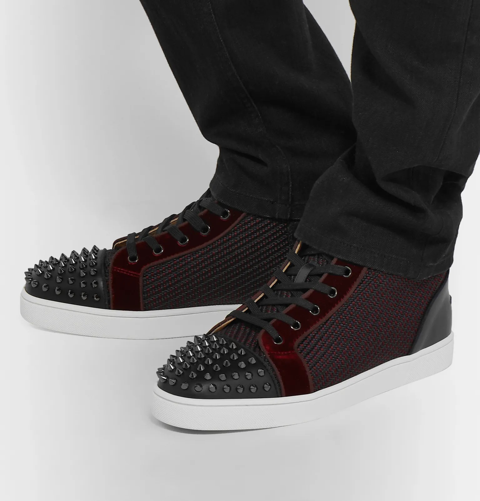 Lou Spikes Orlato Velvet, Raffia and Leather High-Top Sneakers - 5