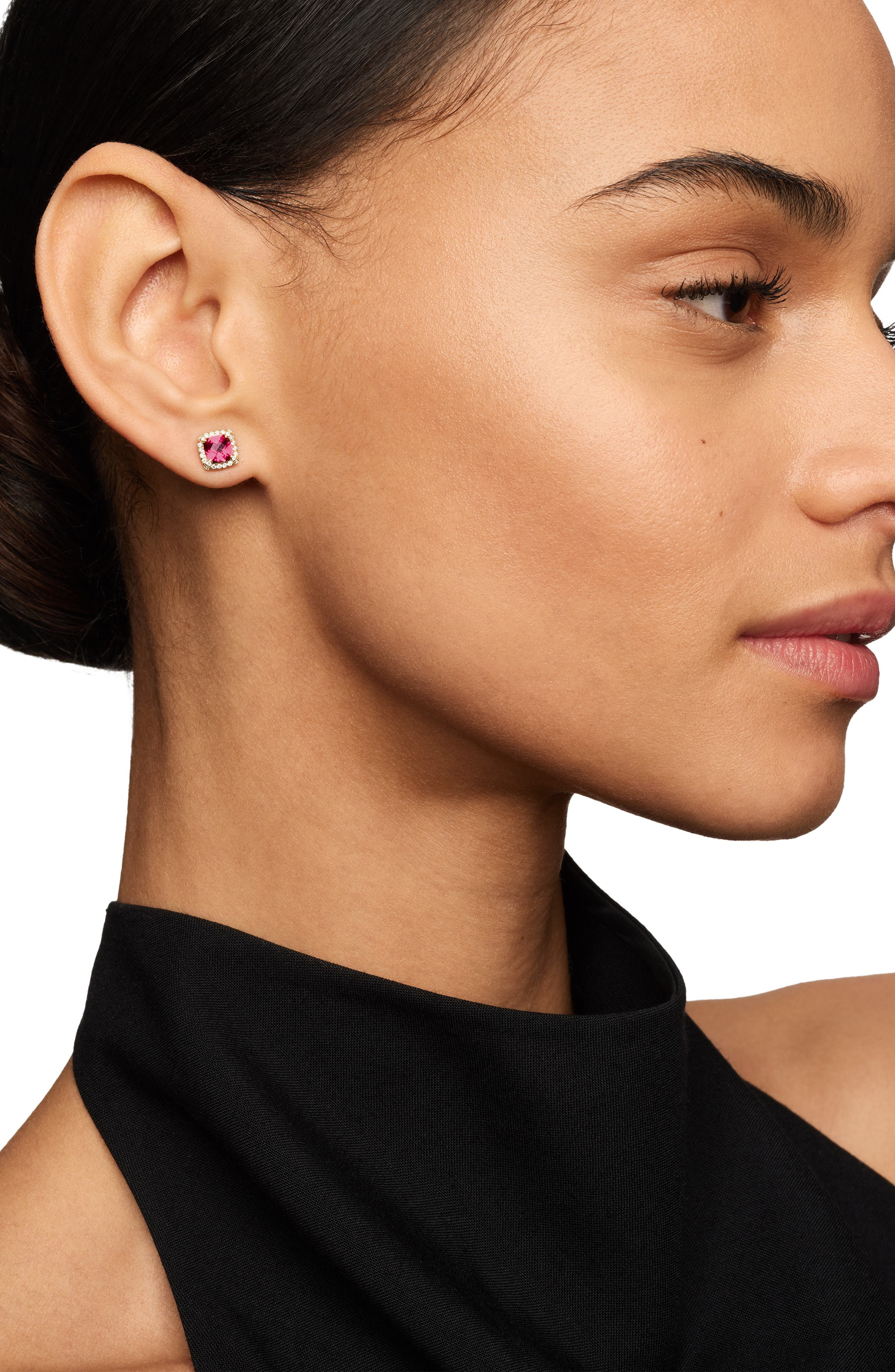 David Yurman Petite Chatelaine® Pavé Bezel Stud Earrings in 18k Gold in Pink Tourmaline at Nordstrom - 4