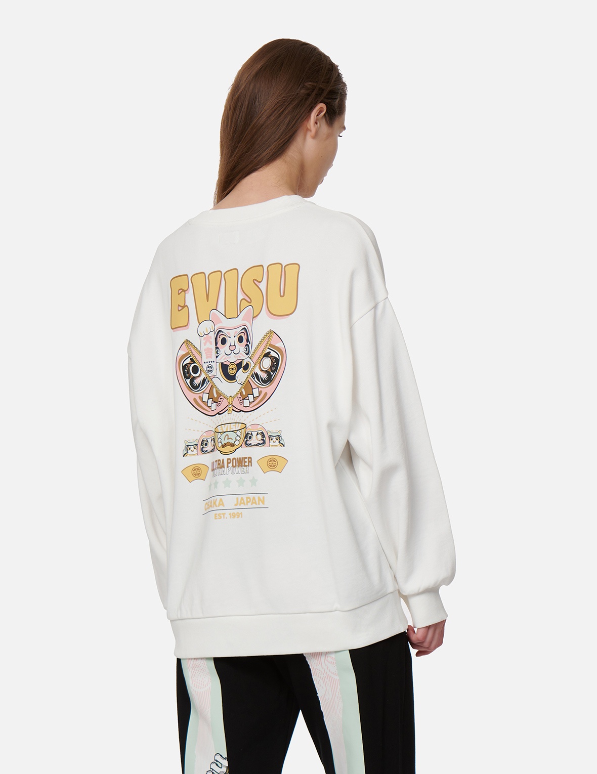 ZIP-UP DARUMA AND FORTUNE CAT PRINT SWEATSHIRT - 7