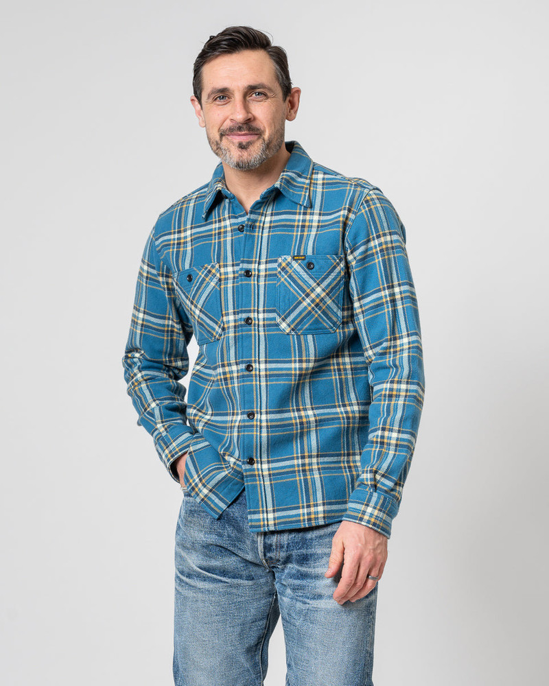 Iron Heart ULTRA HEAVY FLANNEL AMERICAN CHECK WORK SHIRT - BLUE outlook