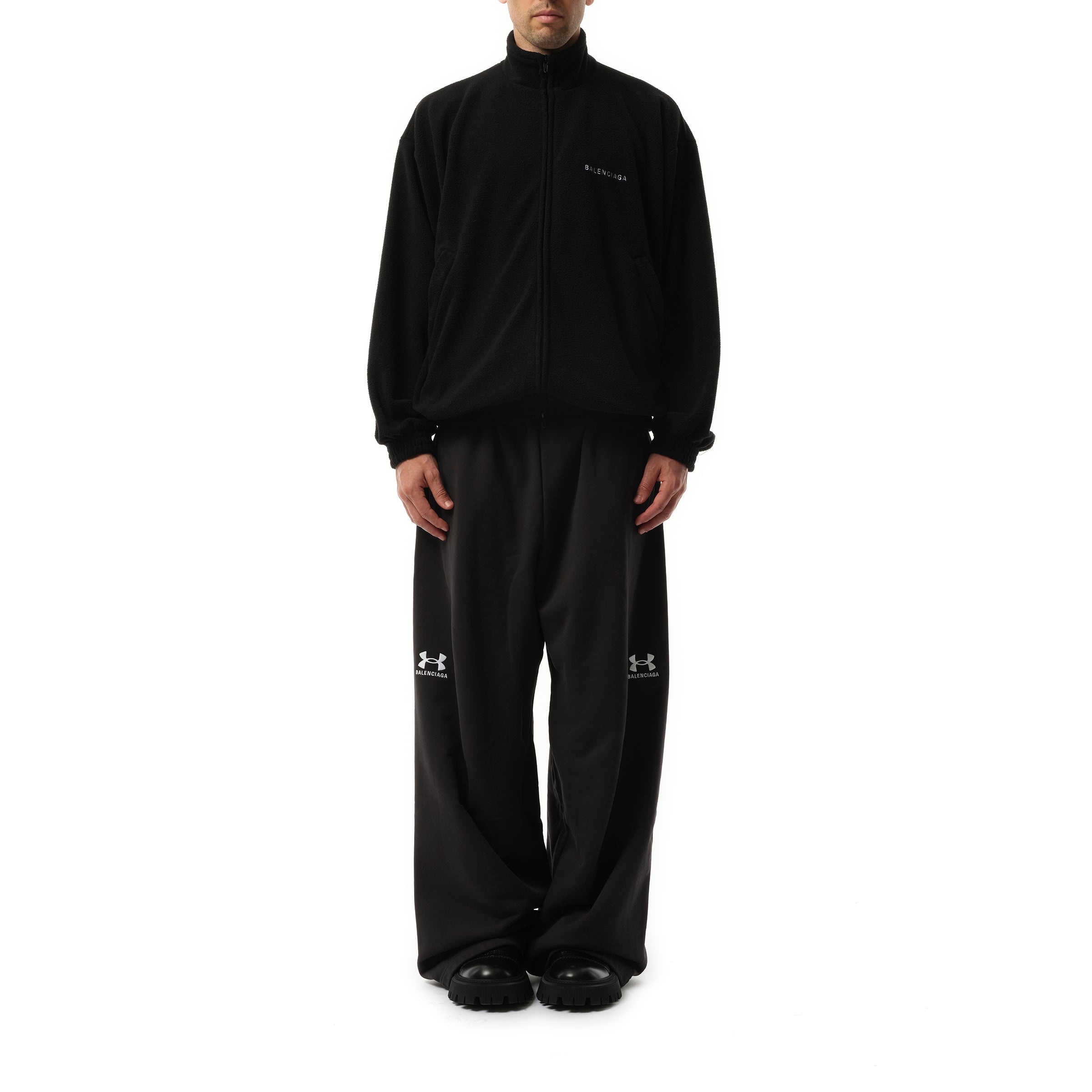 Fleece Zip-Up Jacket in Black/White - 4