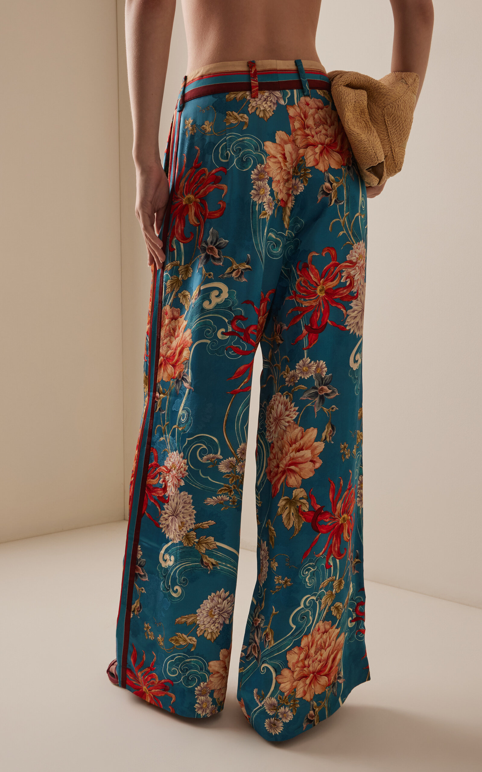 Fletcher Pleated Satin Wide-Leg Pants blue - 4