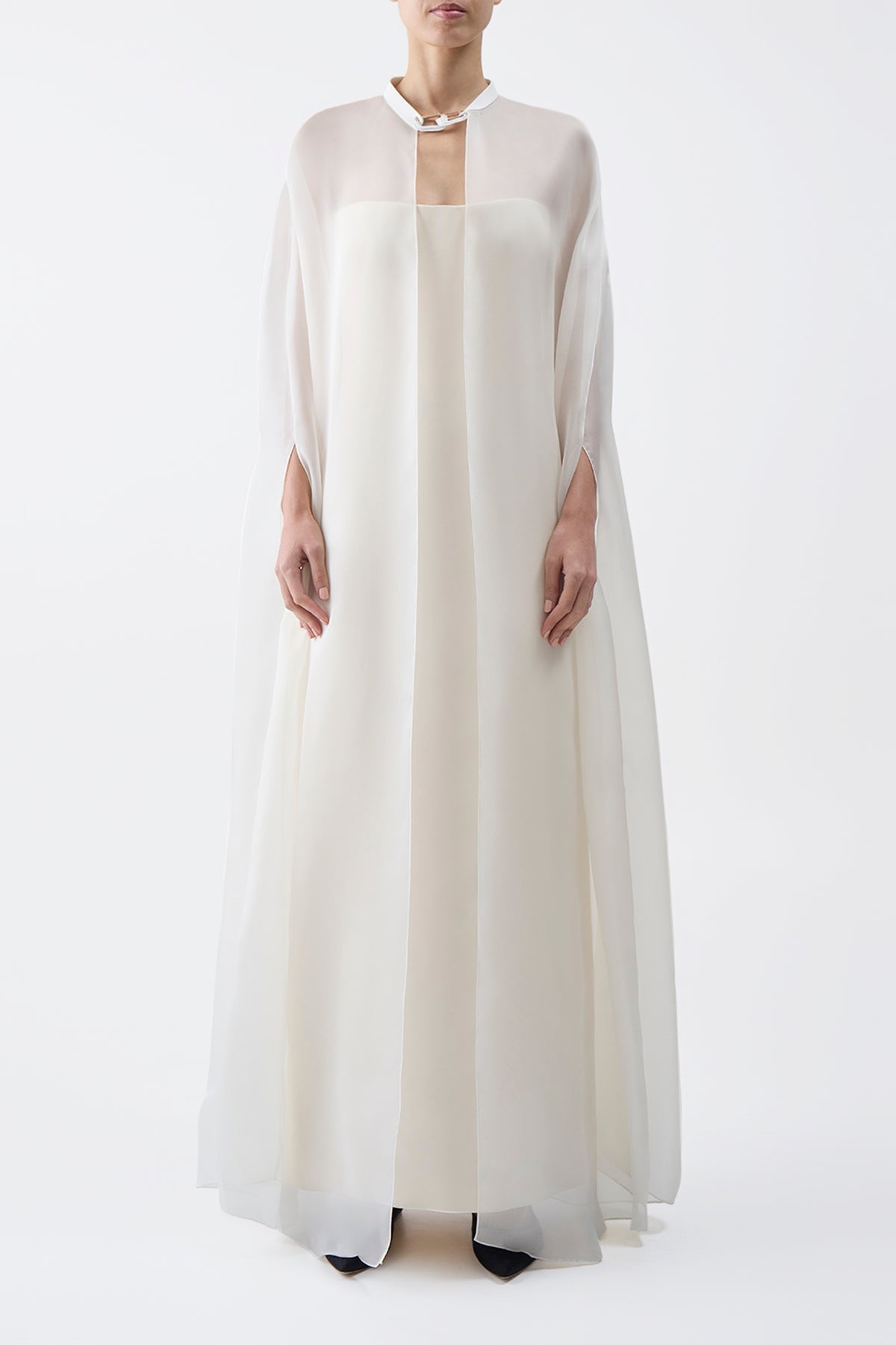 Rowena Sheer Cape in Ivory Silk Organza - 2