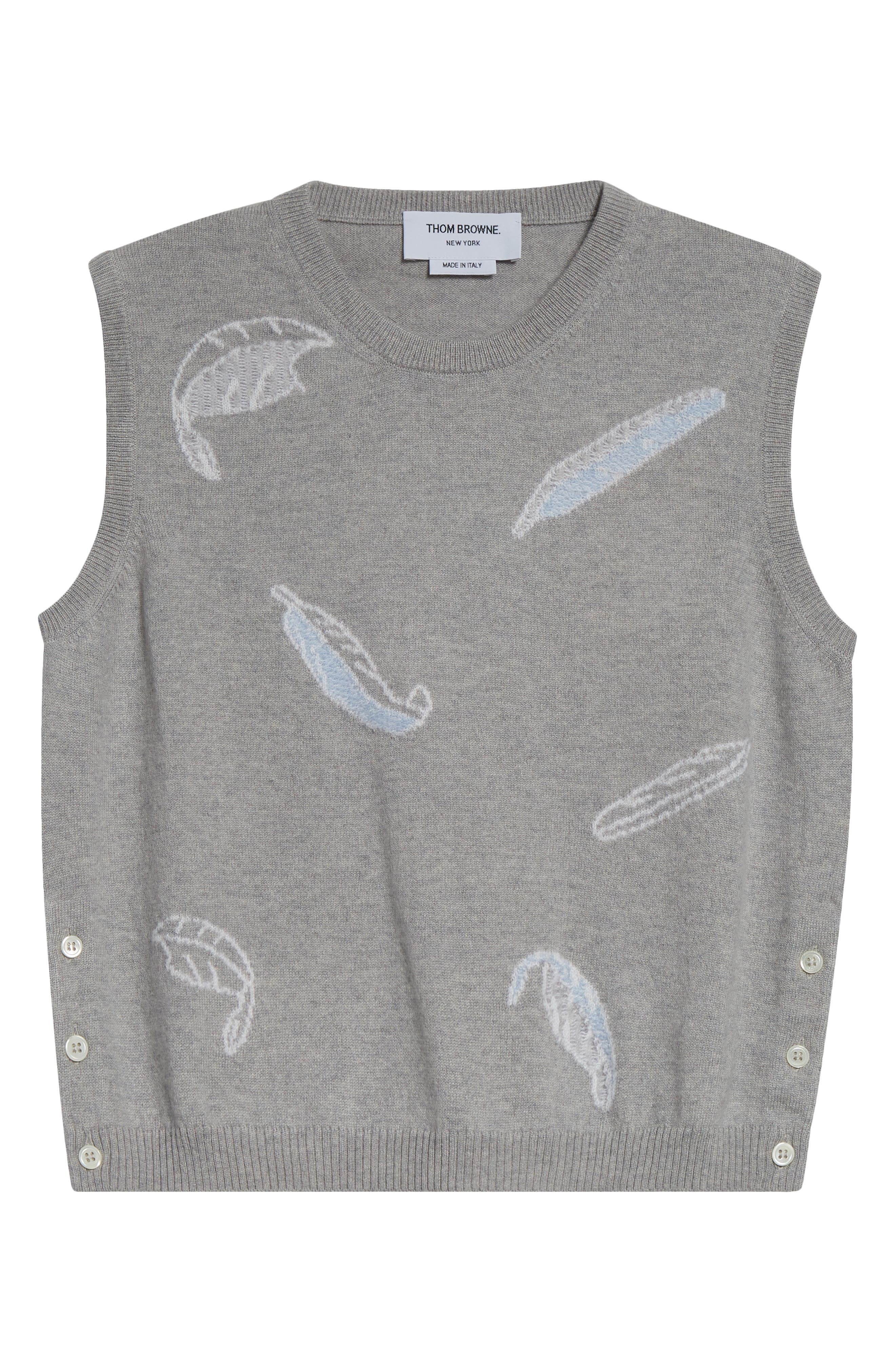 Thom Browne Feather Intarsia Cashmere Sweater Vest in Pale Grey at Nordstrom - 6