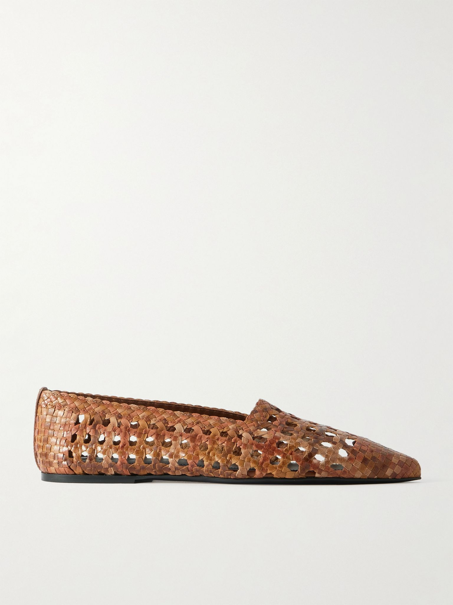 Ayame woven leather pointed-toe flats Tan - 1