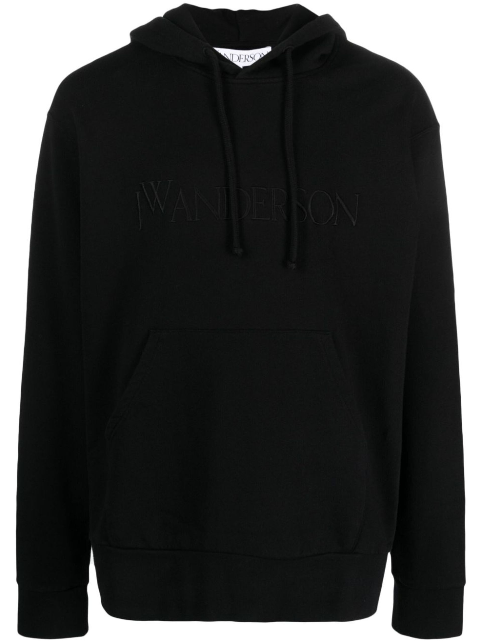 Black Logo-Embroidered Cotton Hoodie - 1