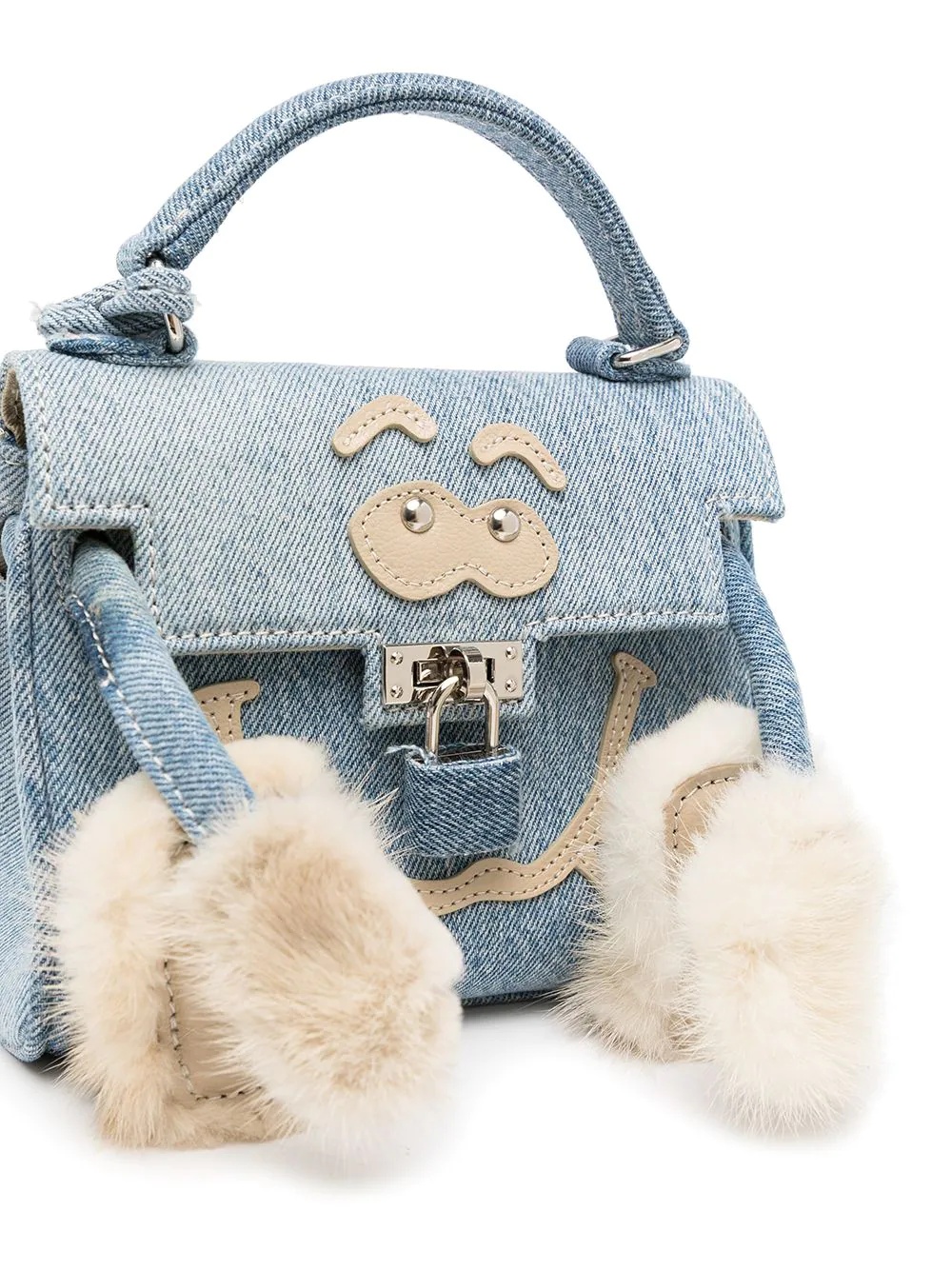 denim faux-fur tote bag - 4