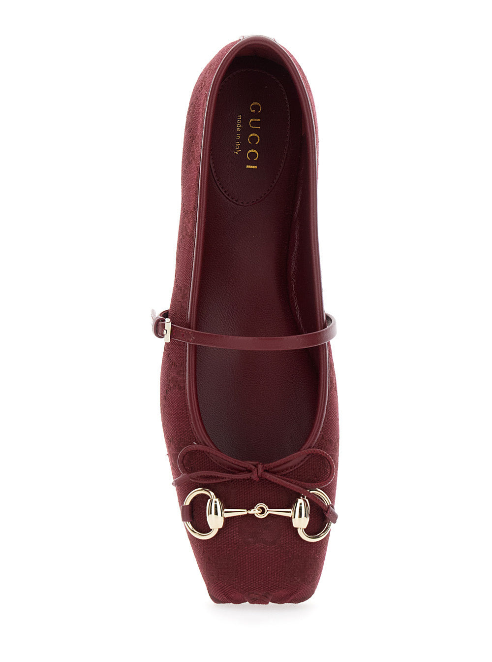 Gucci Women Bordeaux Ballet Shoes With Horsebit And Bow Detail On The Front In Canvas Woman - 4