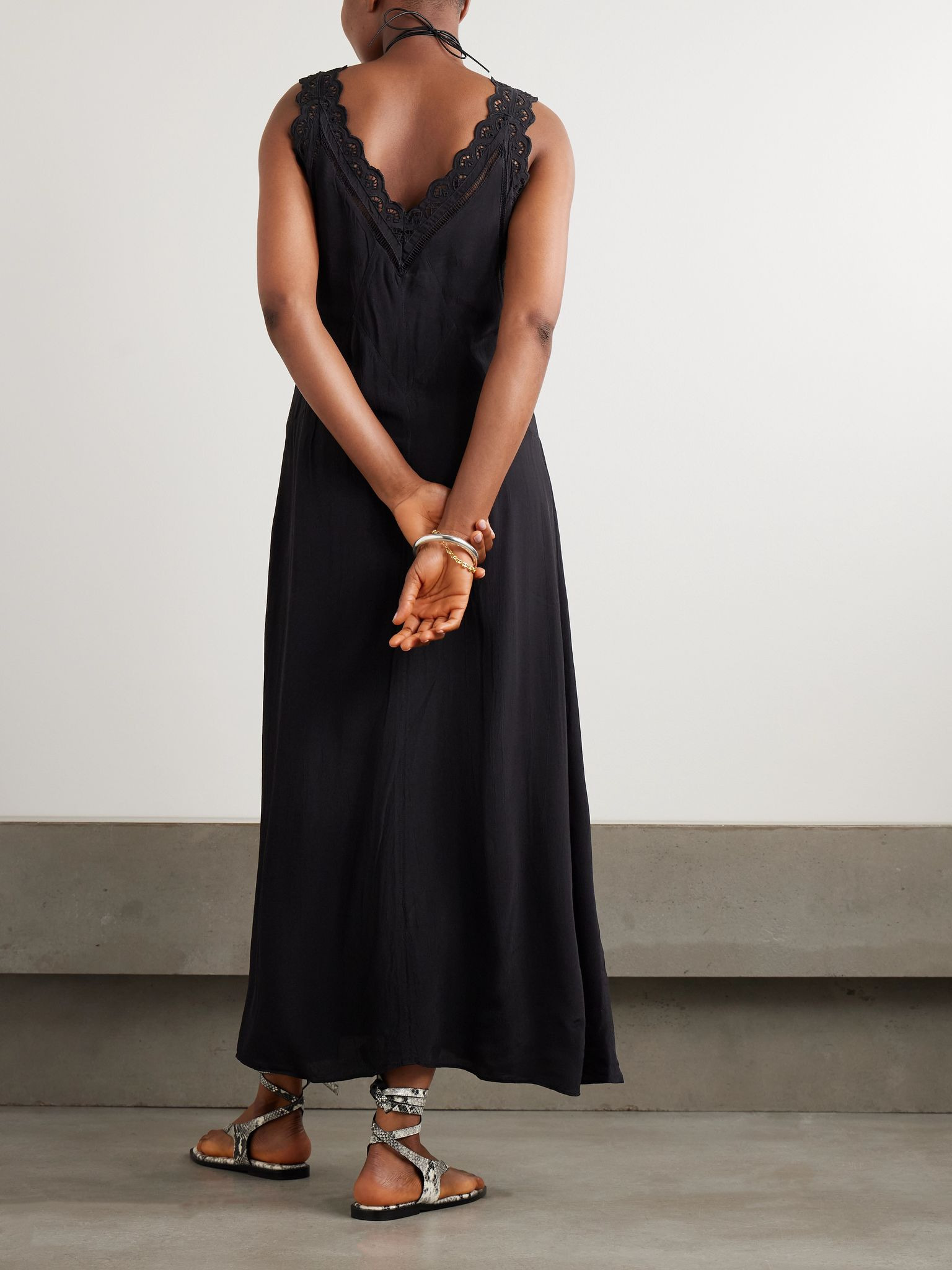 Freda broderie anglaise-trimmed crepe maxi dress Black - 3
