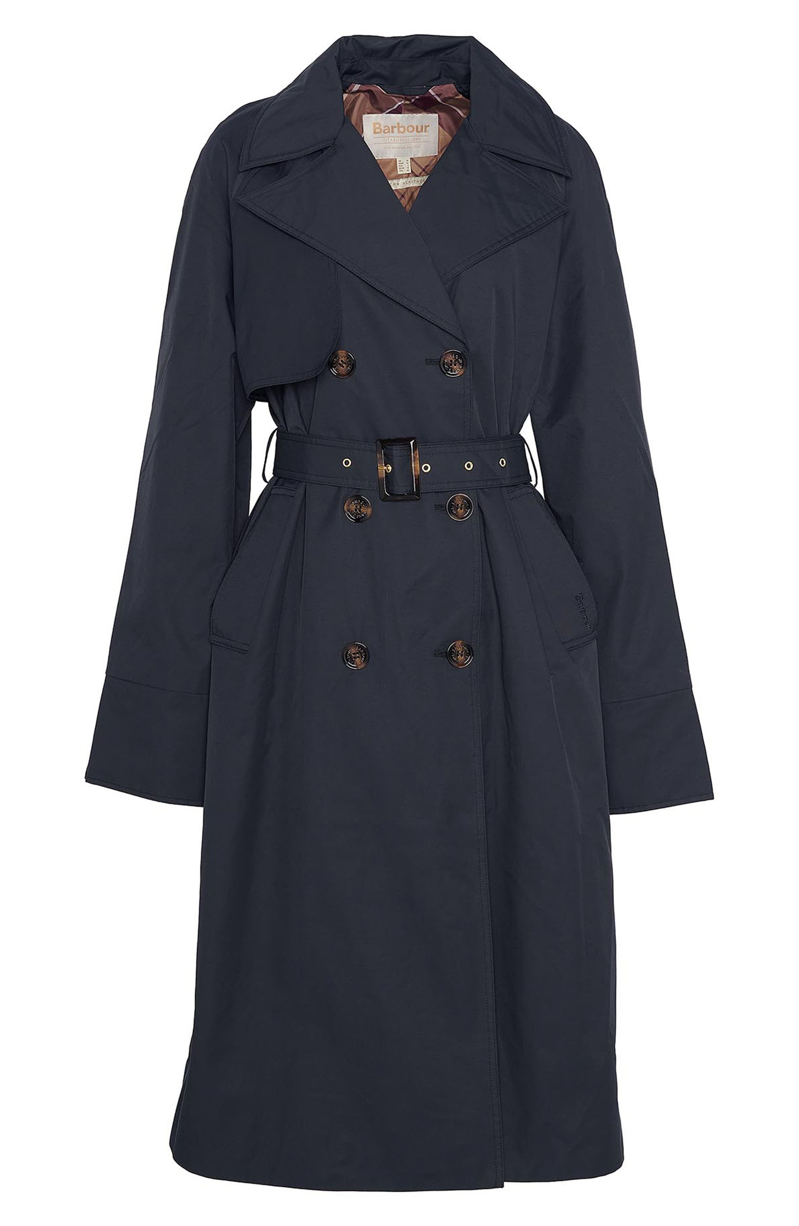 Barbour Gwyn Water Resistant Trench Coat in Black/Muted Cabernet Tartan at Nordstrom - 4