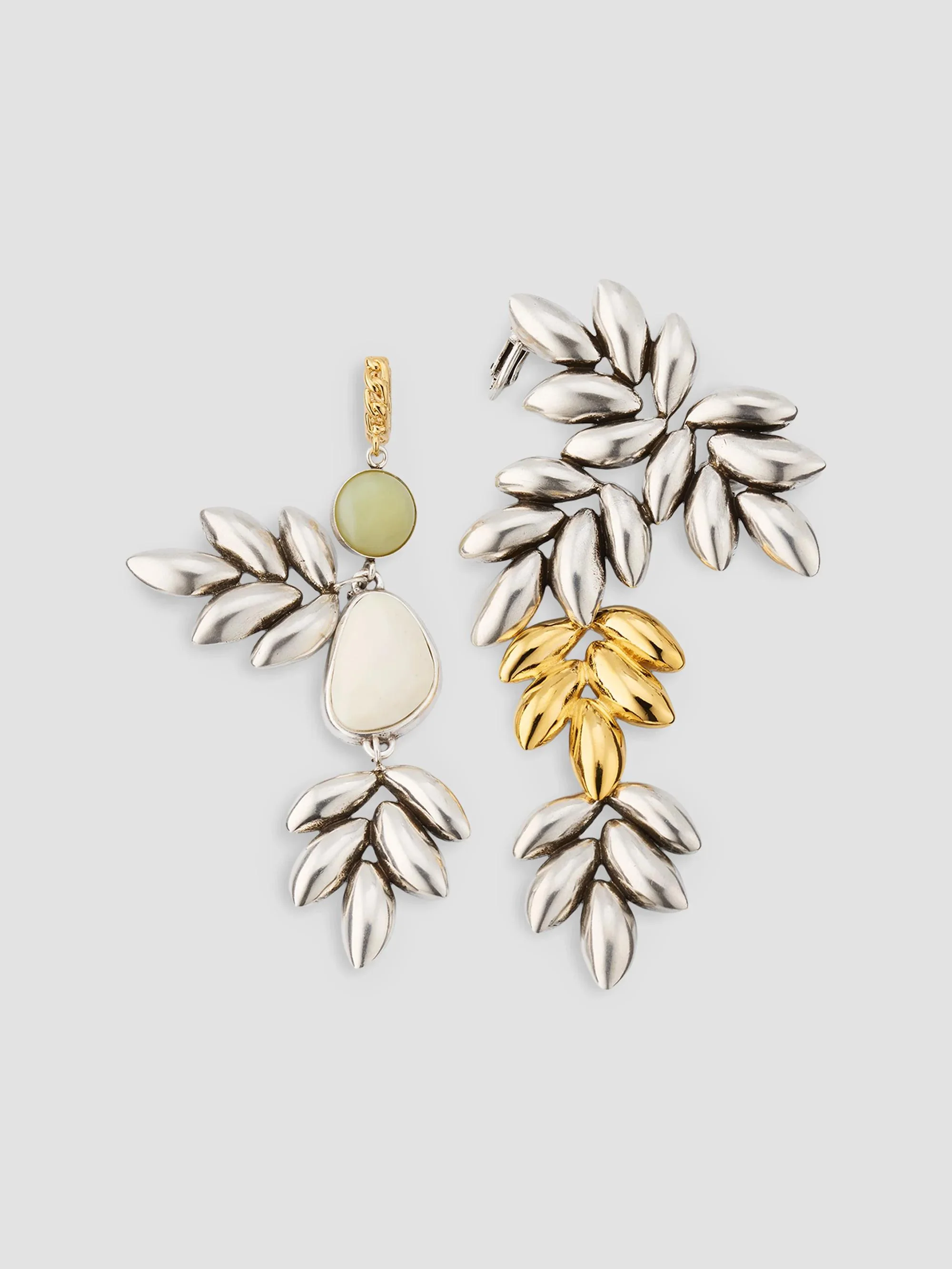 Women's Asymmetric Floral Drop Earrings - Silver Dore - 1
