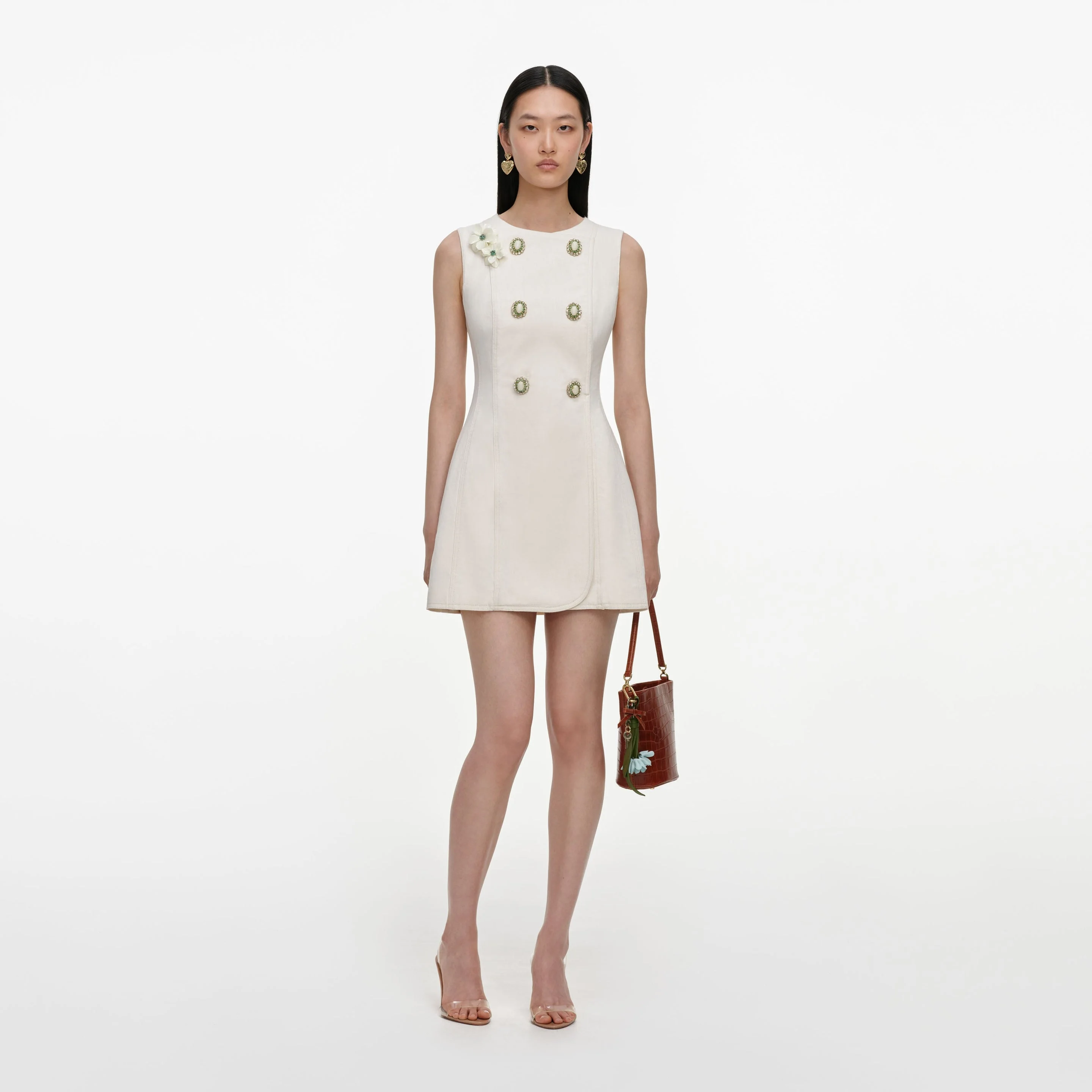 Cream Denim Double Breasted Mini Dress - 1