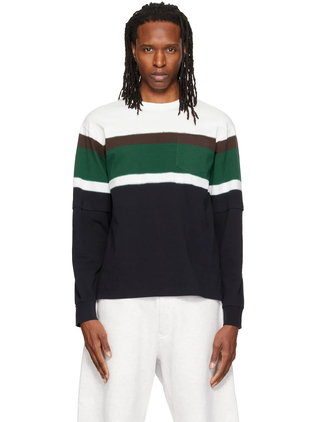 Black & White Chusen-Dyed Cotton Jersey L/S T-shirt - 1