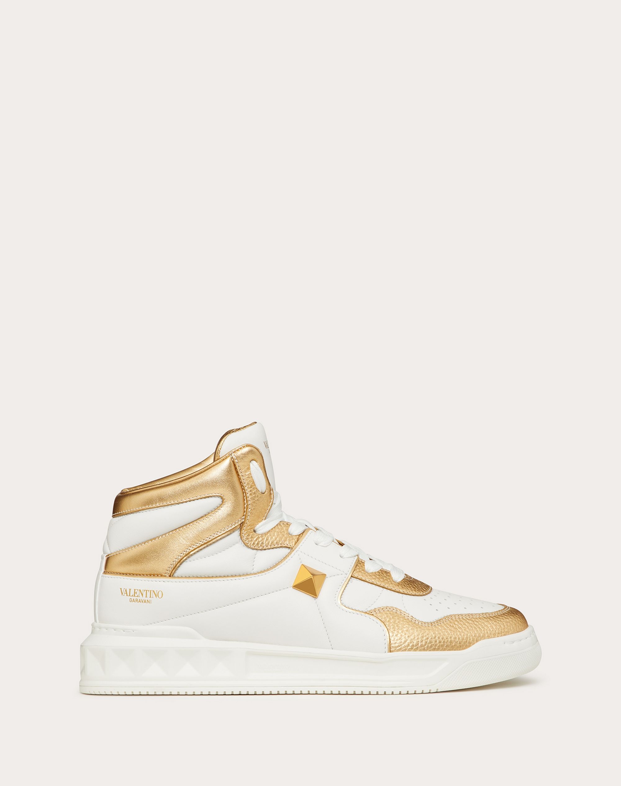 ONE STUD Mid-Top Nappa Sneaker with metallic details - 1