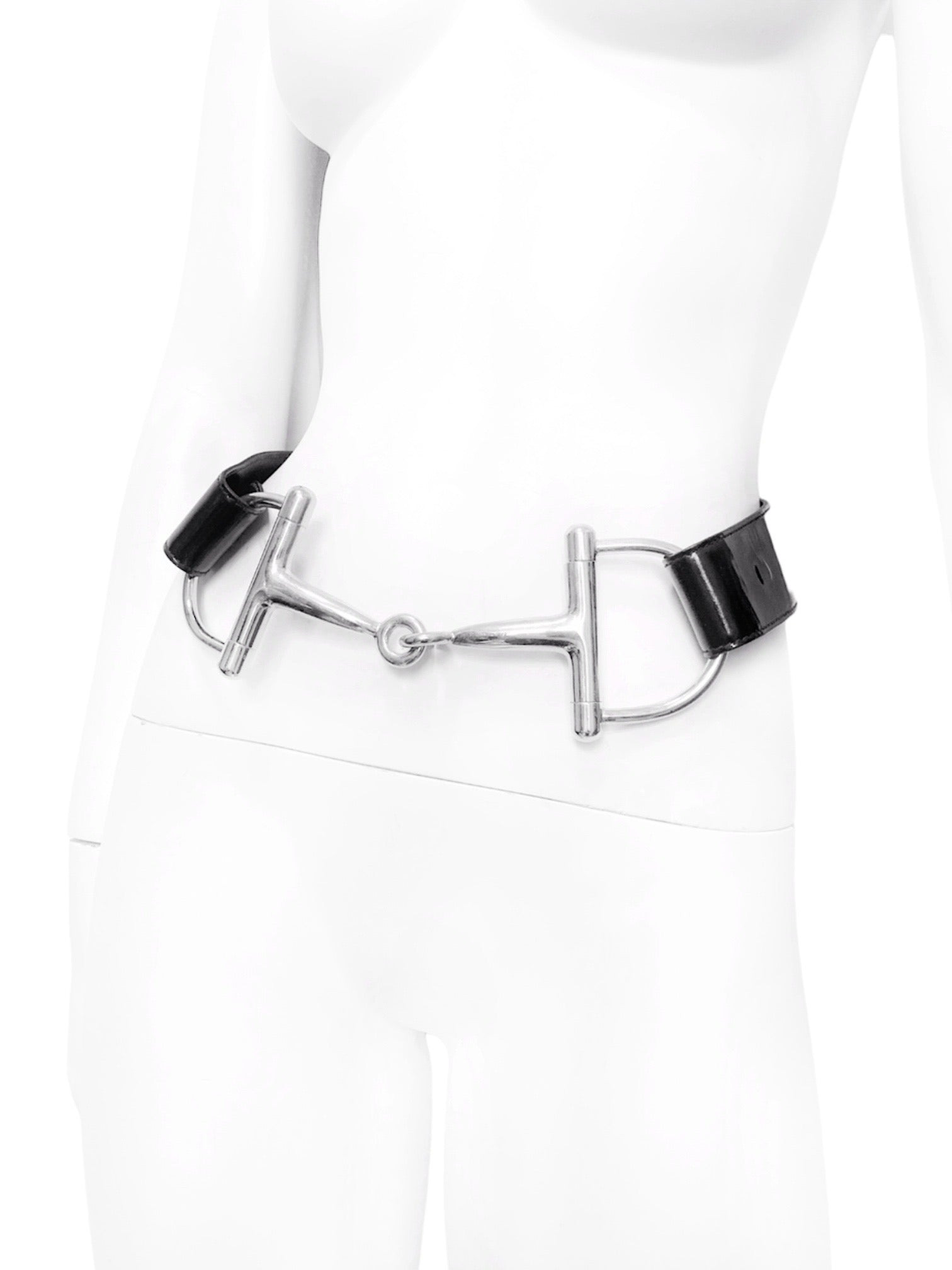 Gucci Fall 1995 Tom Ford Iconic Black Oversized Horsebit Patent Leather Belt 28 - 8