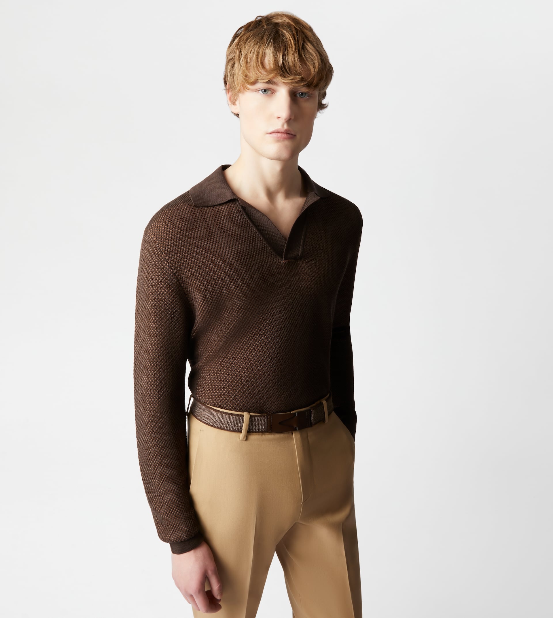 POLO SHIRT IN KNIT - BROWN - 7