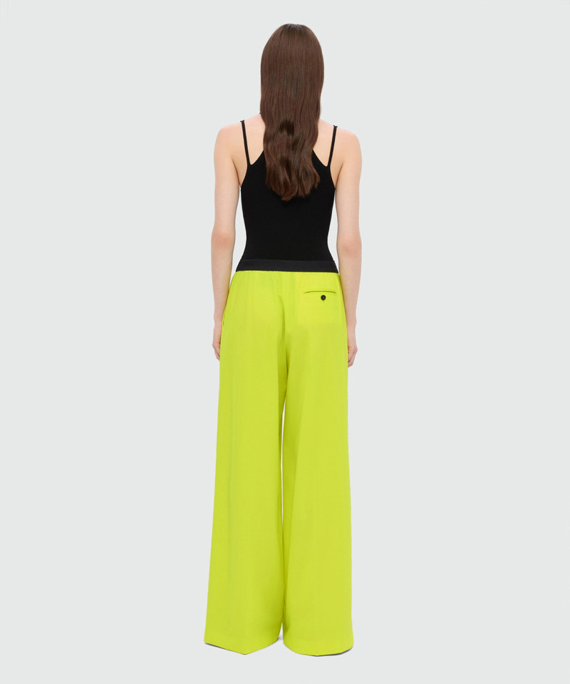 Lime palazzo trousers in lightweight wool with elasticated waistband and MSGM logo 3