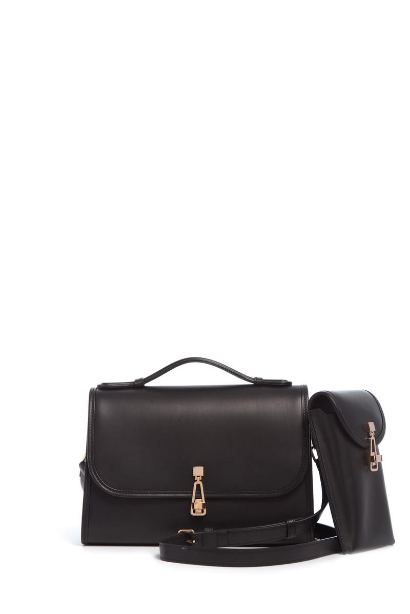 Medium Leonora Flap Bag in Black Leather 4
