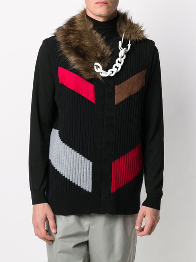 Raf Simons faux-fur chain-link detail collar outlook