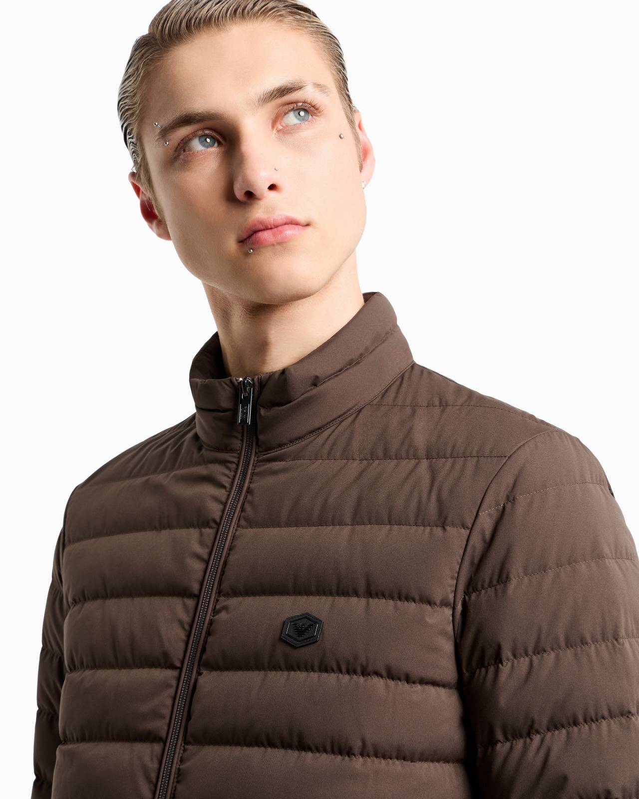 Quilted nylon full-zip down jacket with eagle logo patch - 5