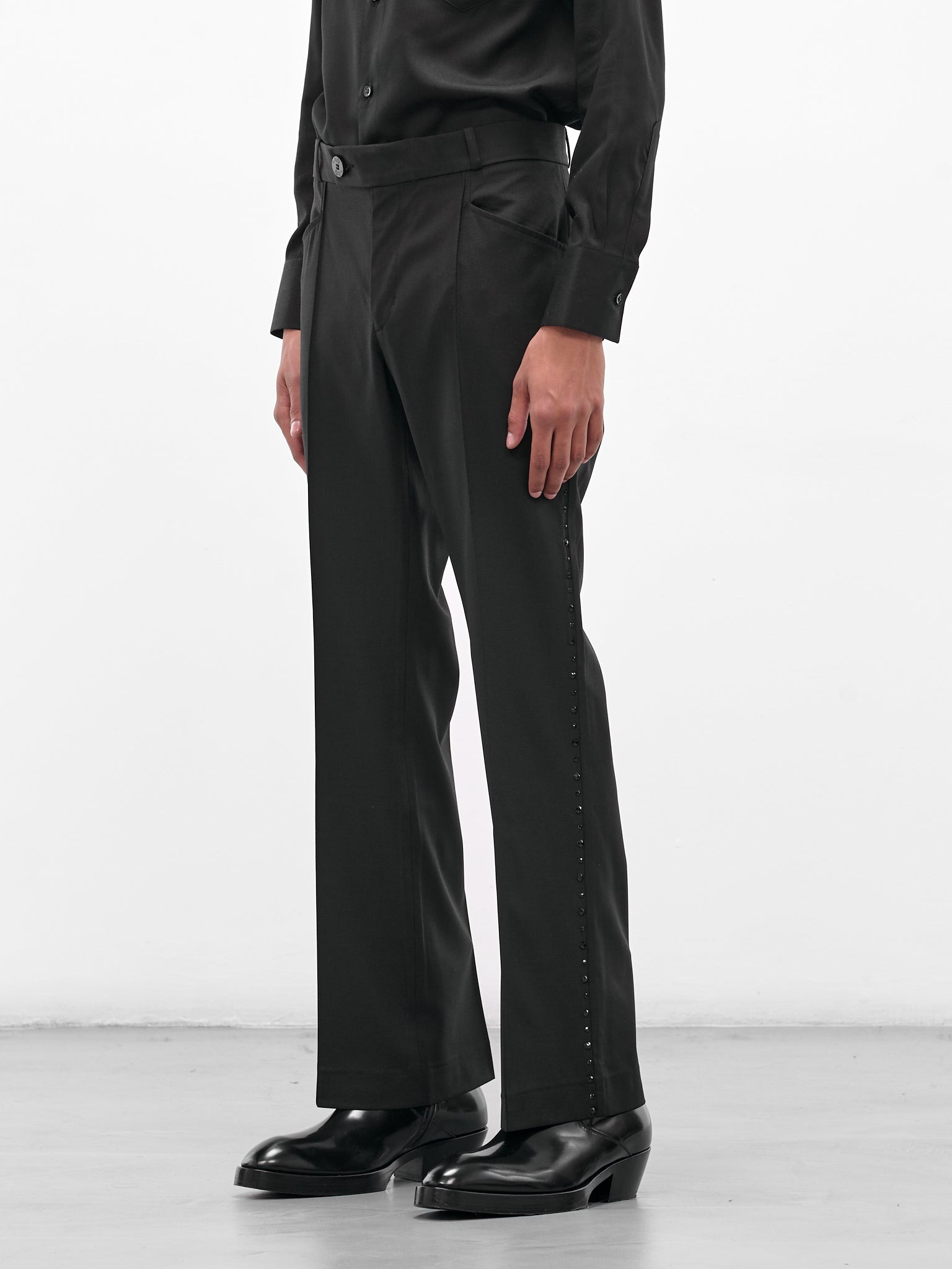 Black Wool Swarovski Flared Trousers - 2