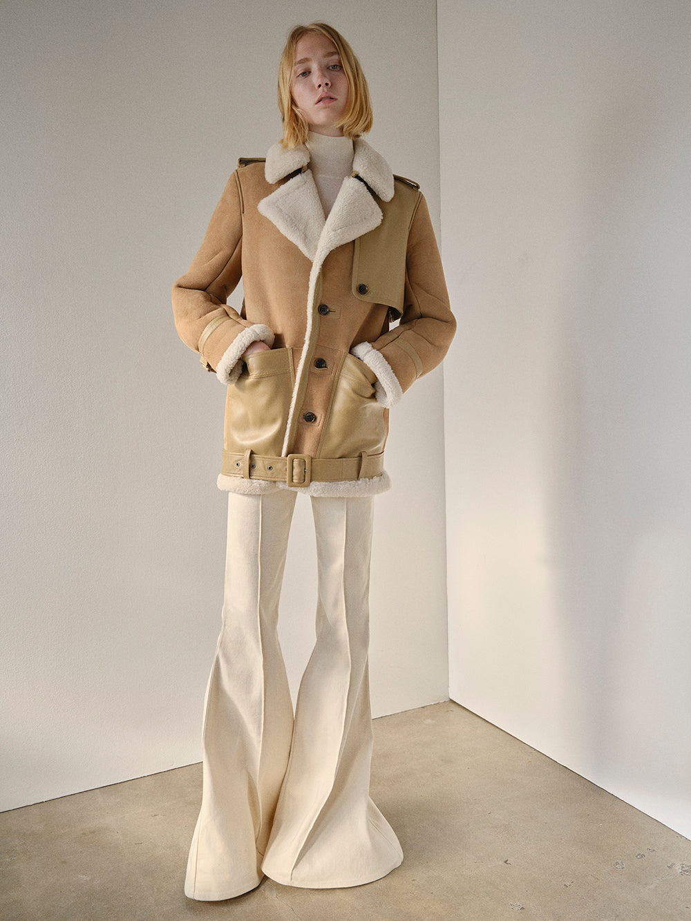 Short Shearling Trench in Mocha - 2