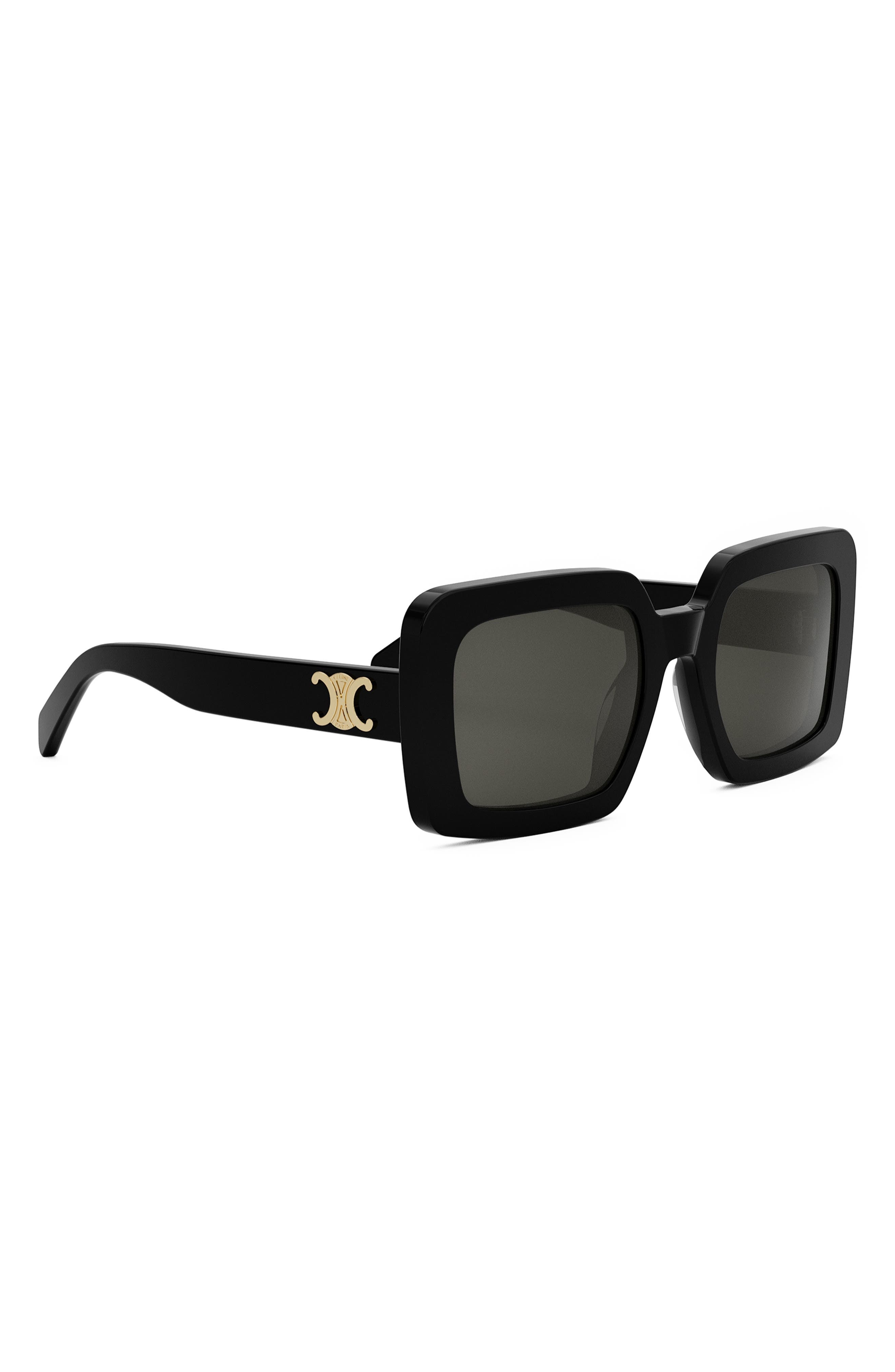 CELINE Triomphe 56mm Square Sunglasses in Shiny Black /Smoke at Nordstrom - 7