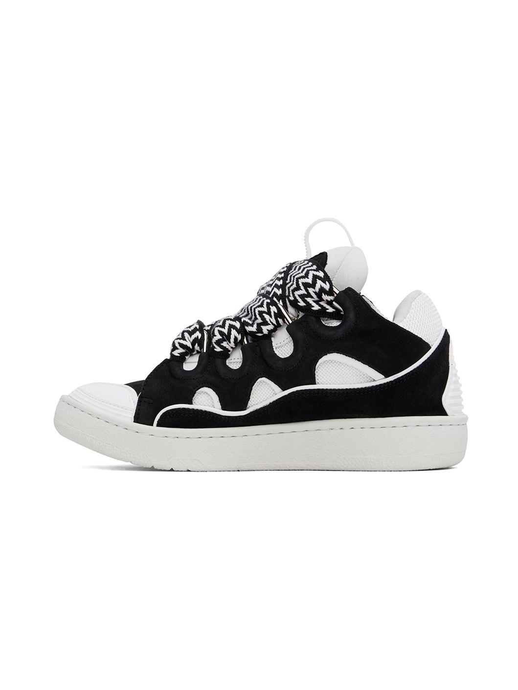 Black & White Leather Curb Sneakers - 3