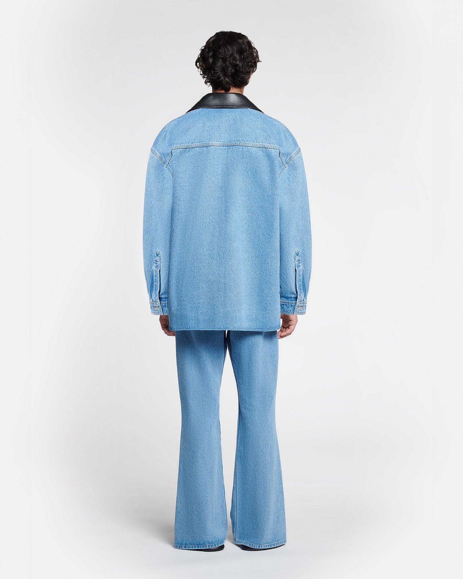 Leather-Trimmed Denim Shirt - 5