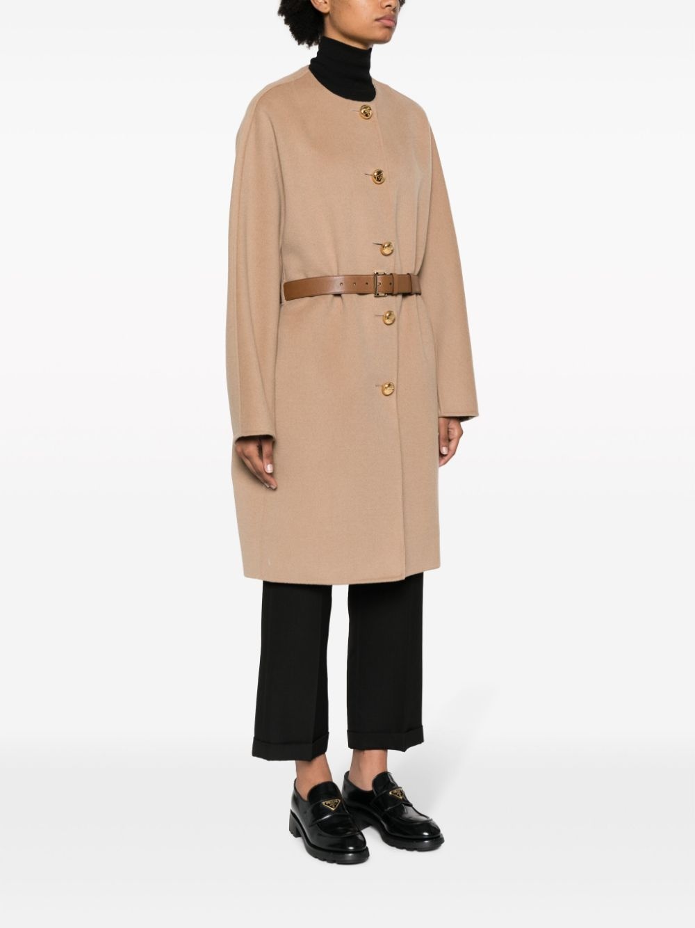 single-breasted belted coat - 3