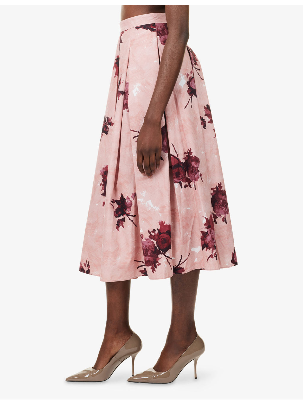 Floral-Print Pleated Cotton Midi Skirt - 3