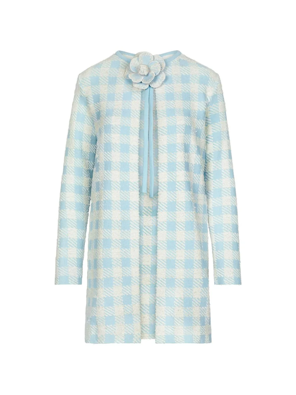 gingham-pattern flower-appliqué coat - 1