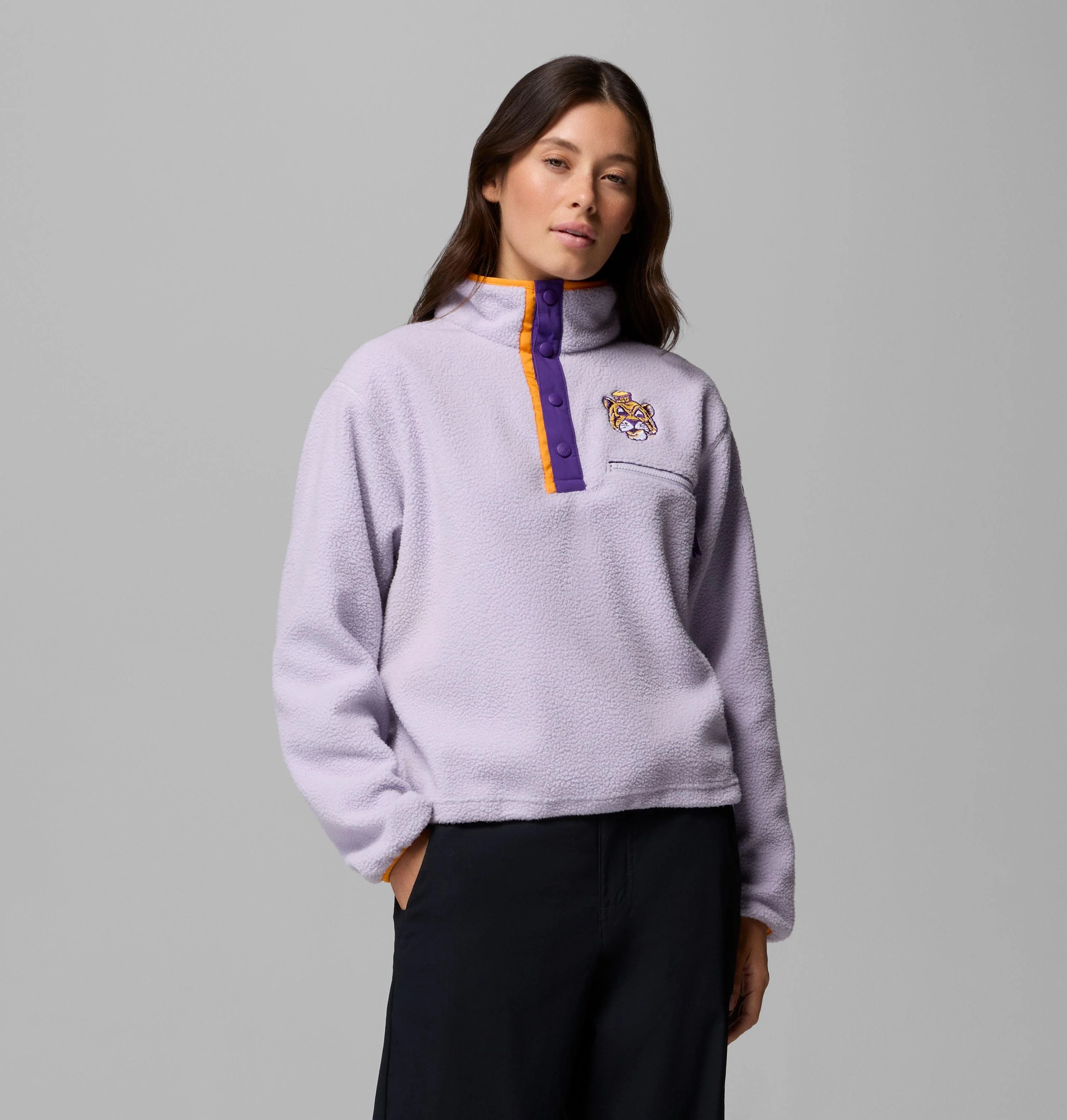 Women's Collegiate Helvetia Cropped Half Snap Fleece - LSU - 1