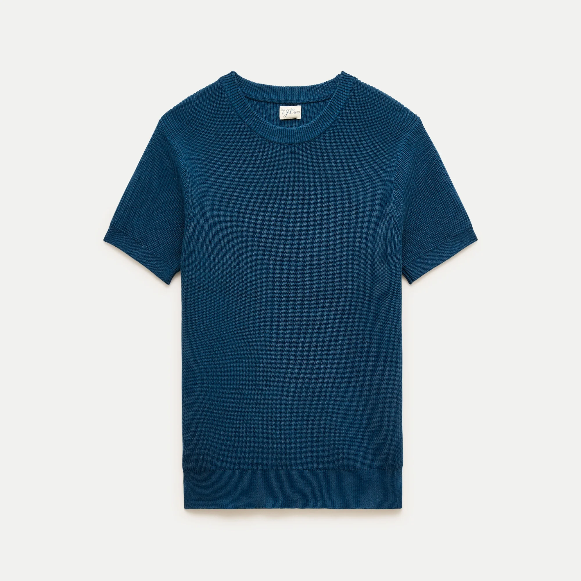 Short-sleeve sweater in ribbed cotton-silk blend - 1