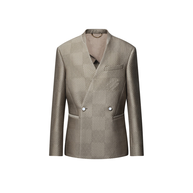 Damier Wool-Silk Jacquard Double-Breasted Jacket 1