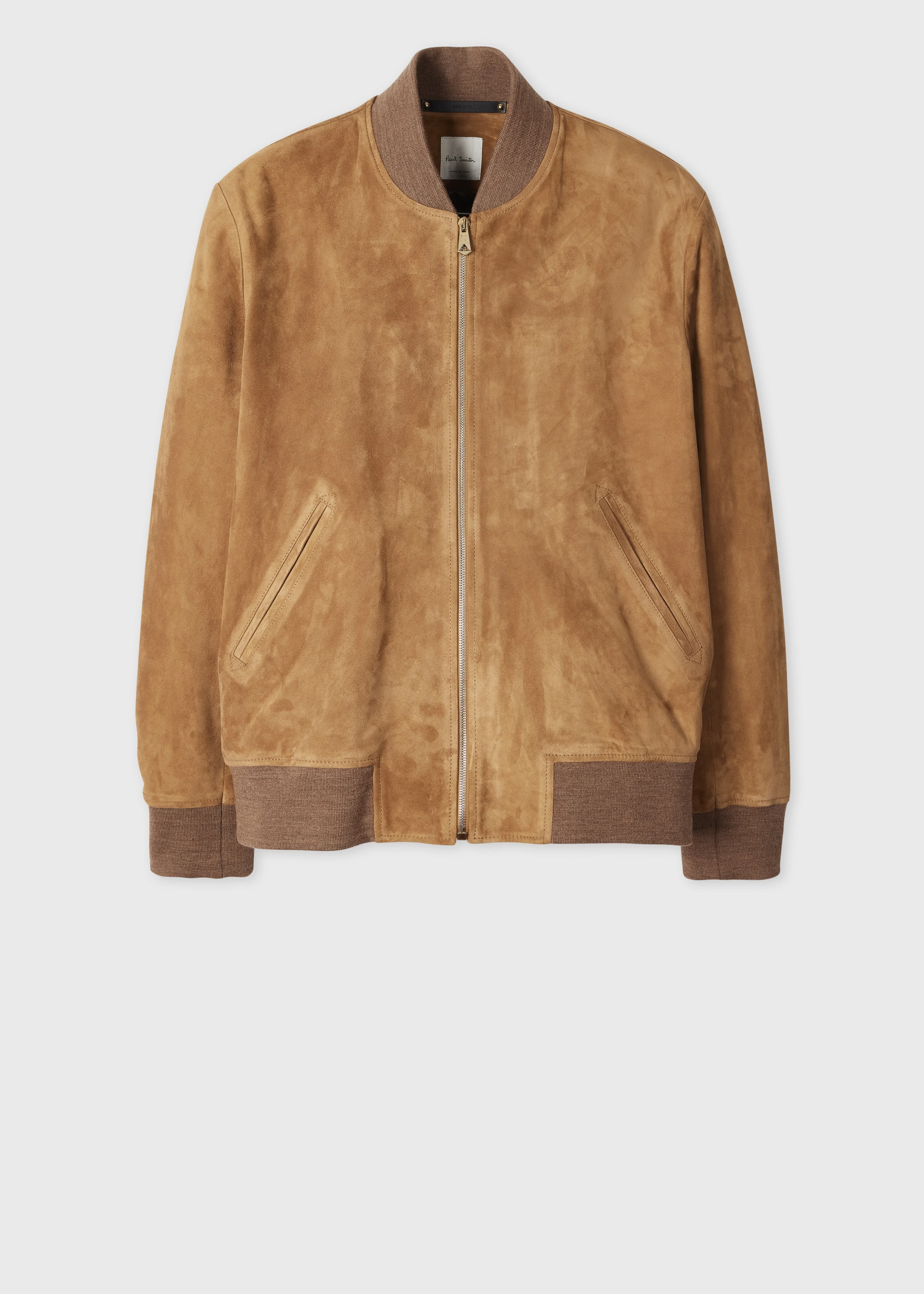 Tan Suede Zip Bomber Jacket - 1