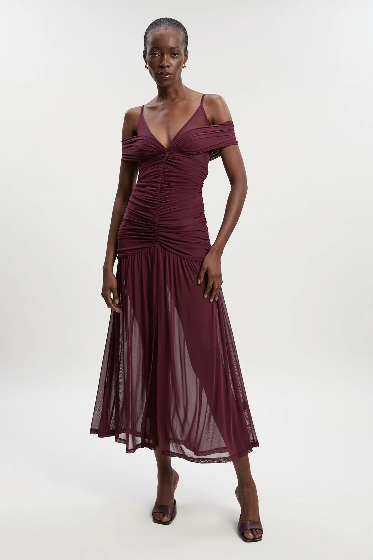 Mesh Plunge Strappy Detail Maxi Dress - 1