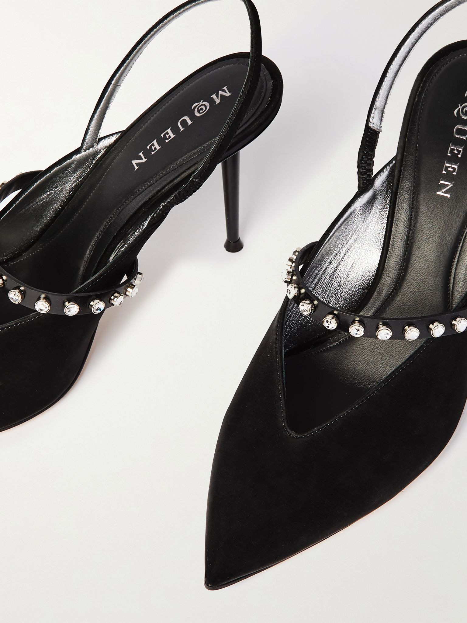 Revel embellished leather-trimmed suede slingback pumps Black - 4