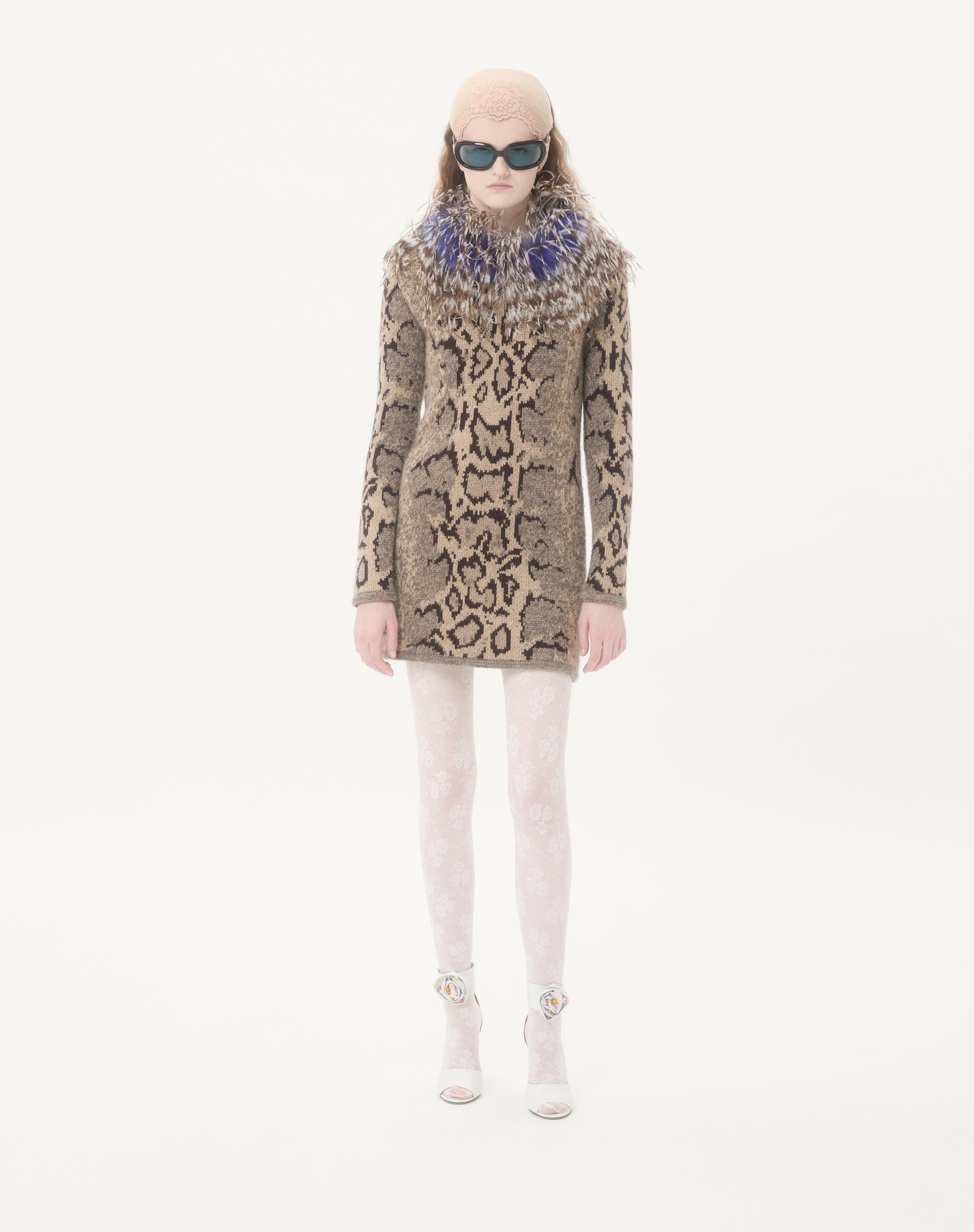 CASHMERE DRESS WITH ANIMAL PRINT AND FEATHERS - 2