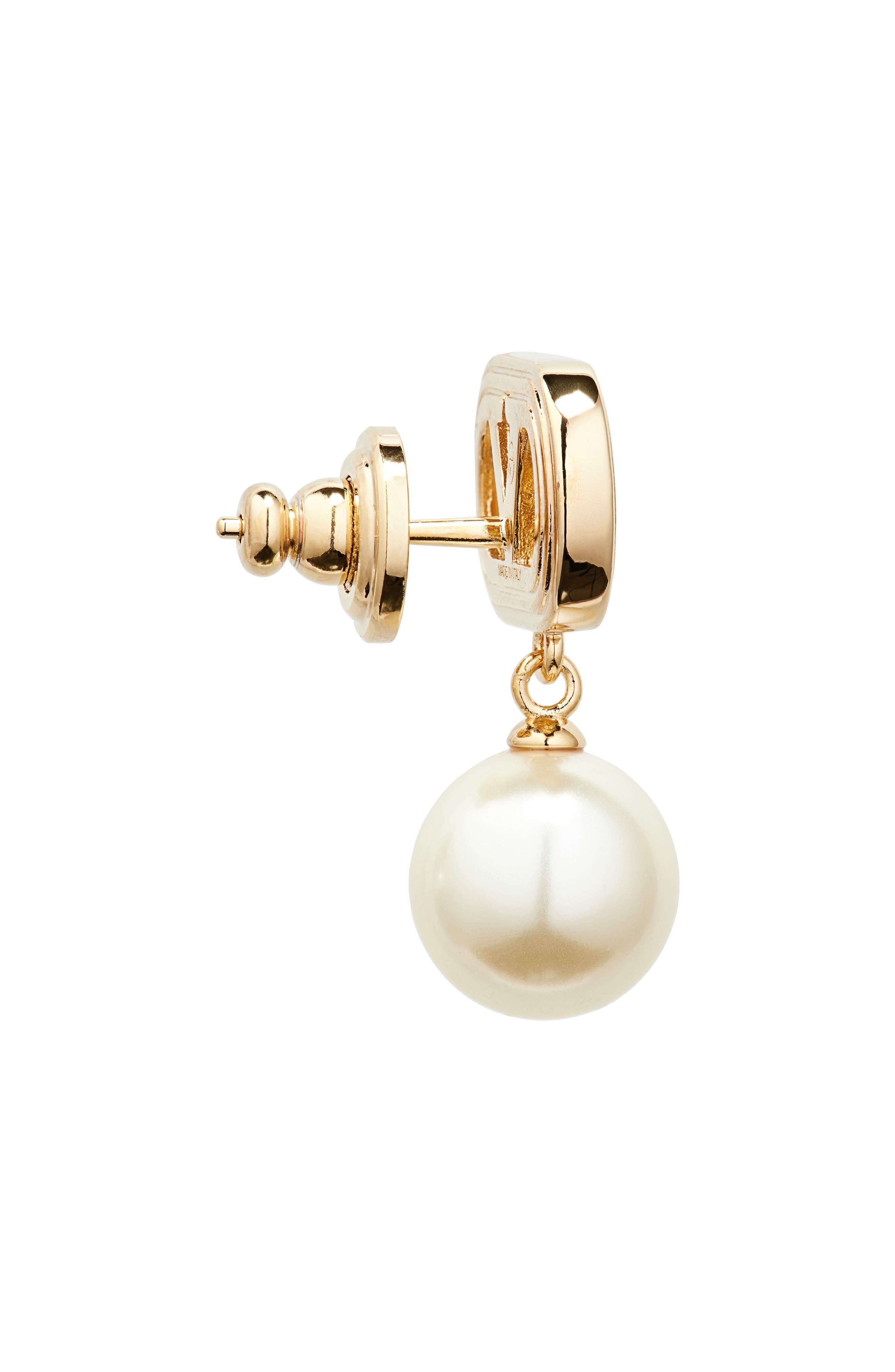 Valentino Garavani Ovalette VLOGO Swarovski® Faux Pearl Drop Earrings in Yellow Gold at Nordstrom - 4