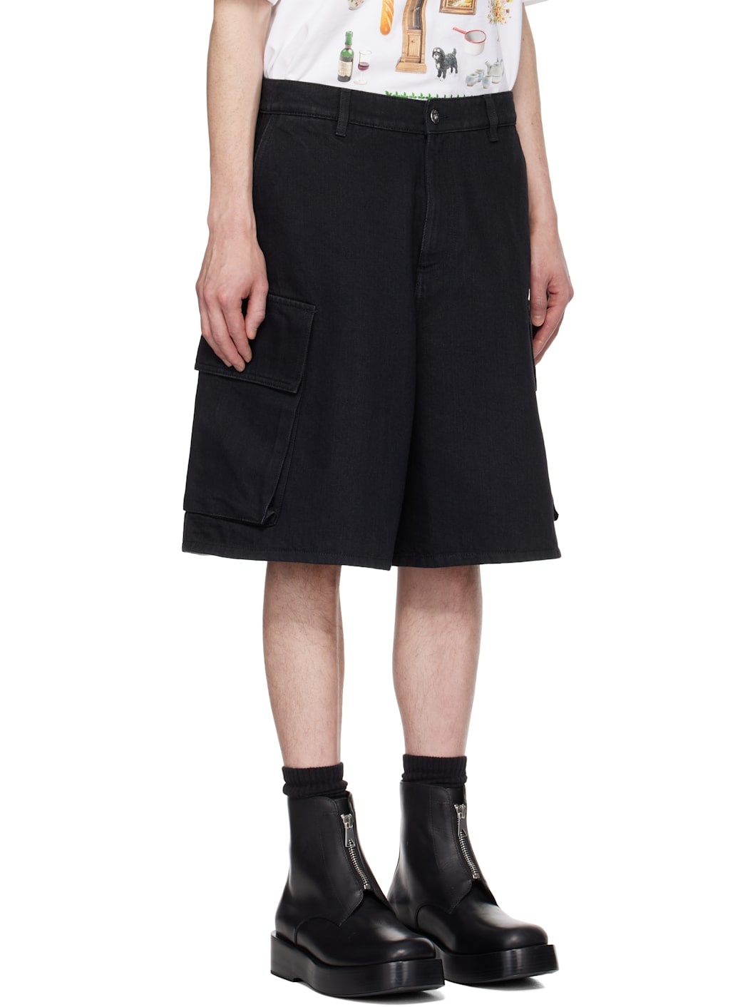 Black Cargo Denim Shorts - 2