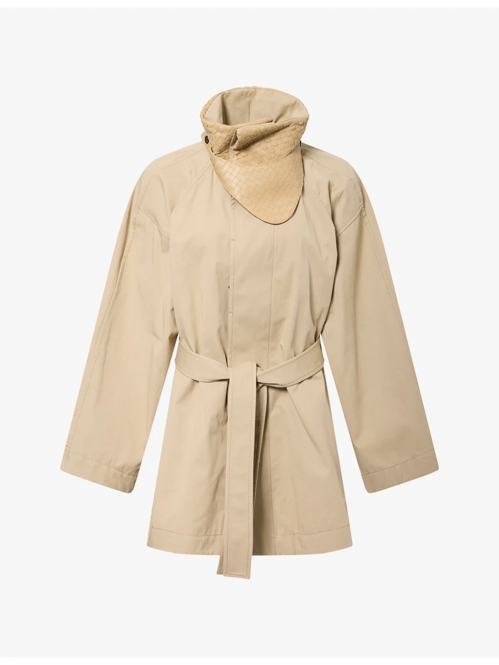 Intrecciato-Collar Cotton Trench Coat - 1