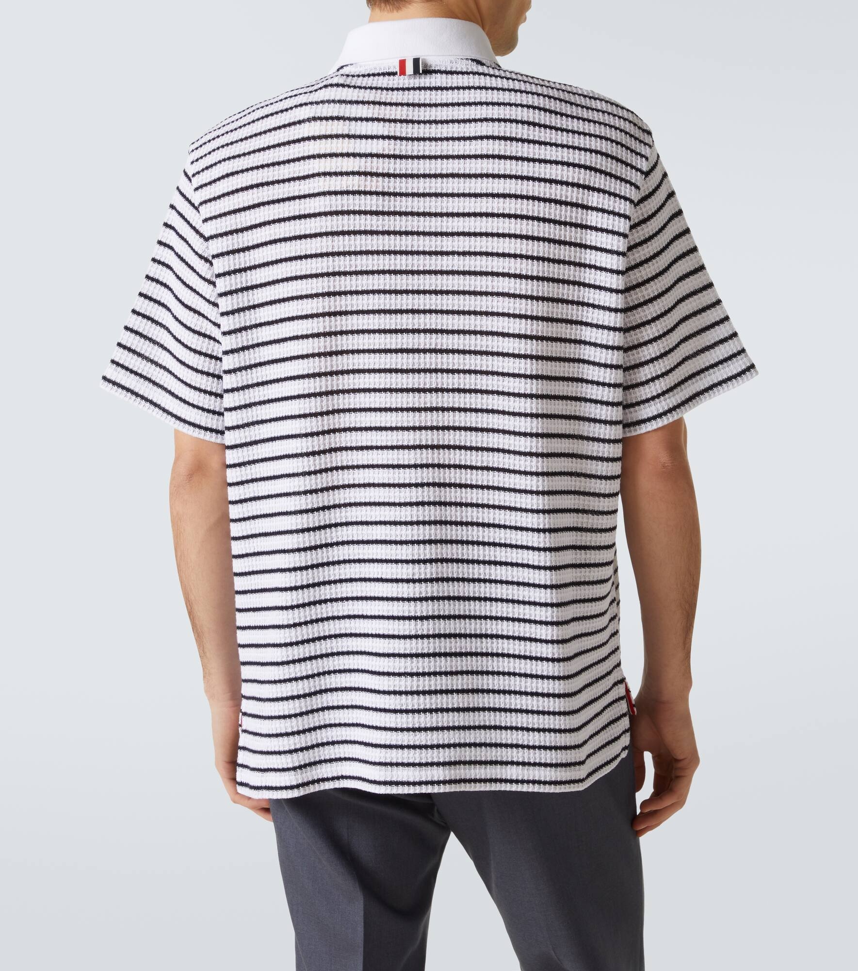 Striped waffle-knit cotton polo shirt - 4