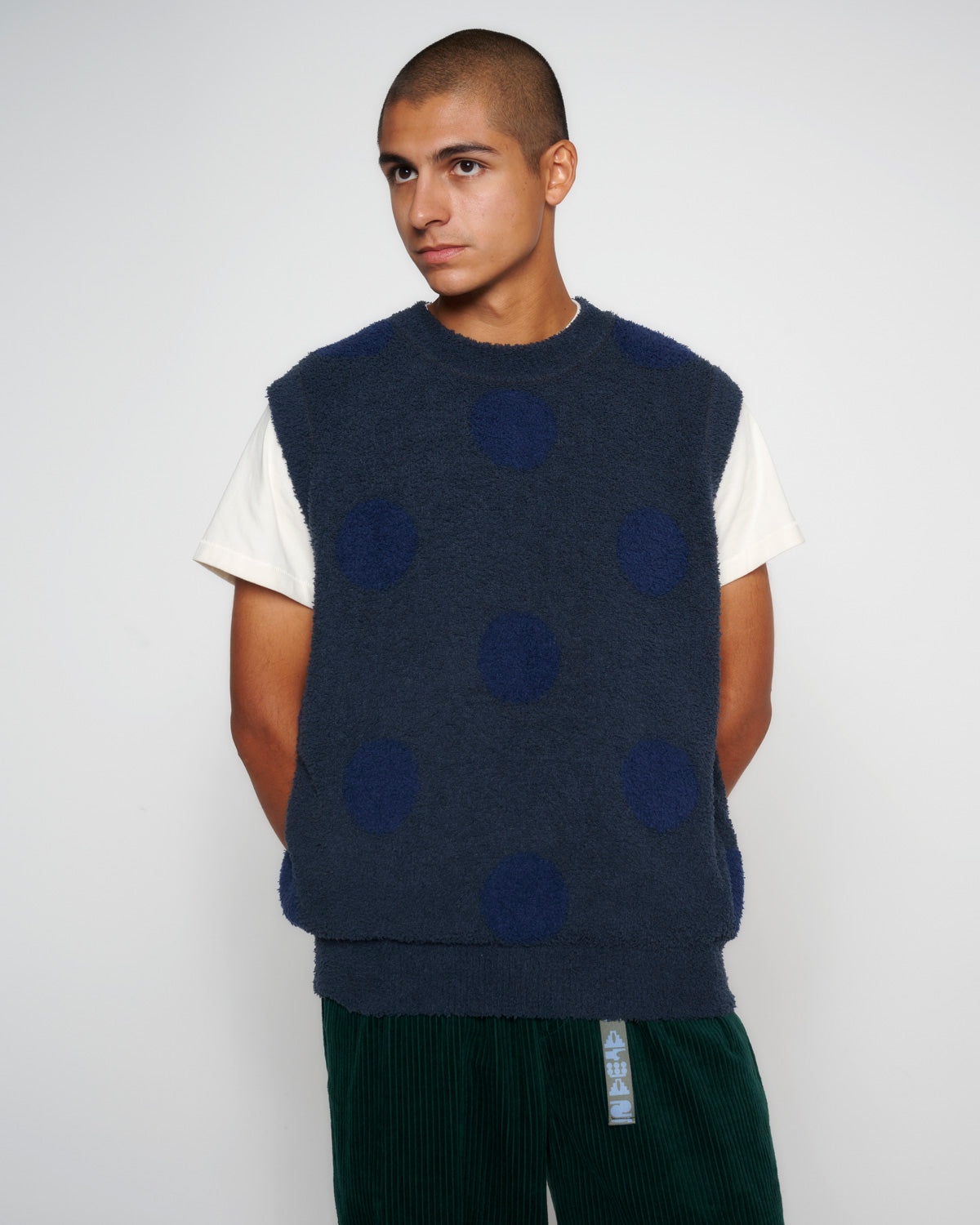 Teddy Fur Dot Knit Vest - Navy - 4