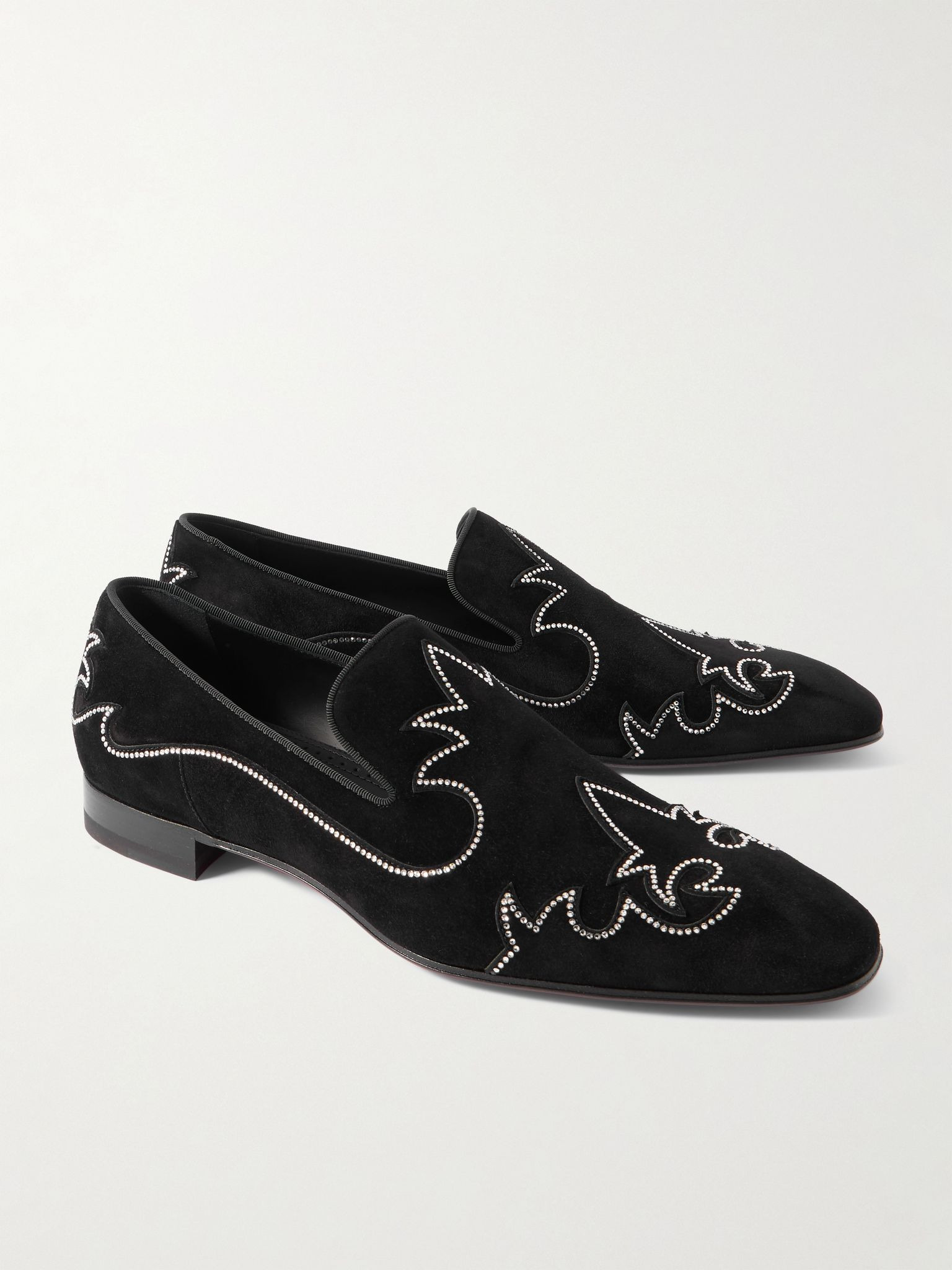 Dandysiago Grosgrain-Trimmed Embellished Velvet Loafers Black - 4