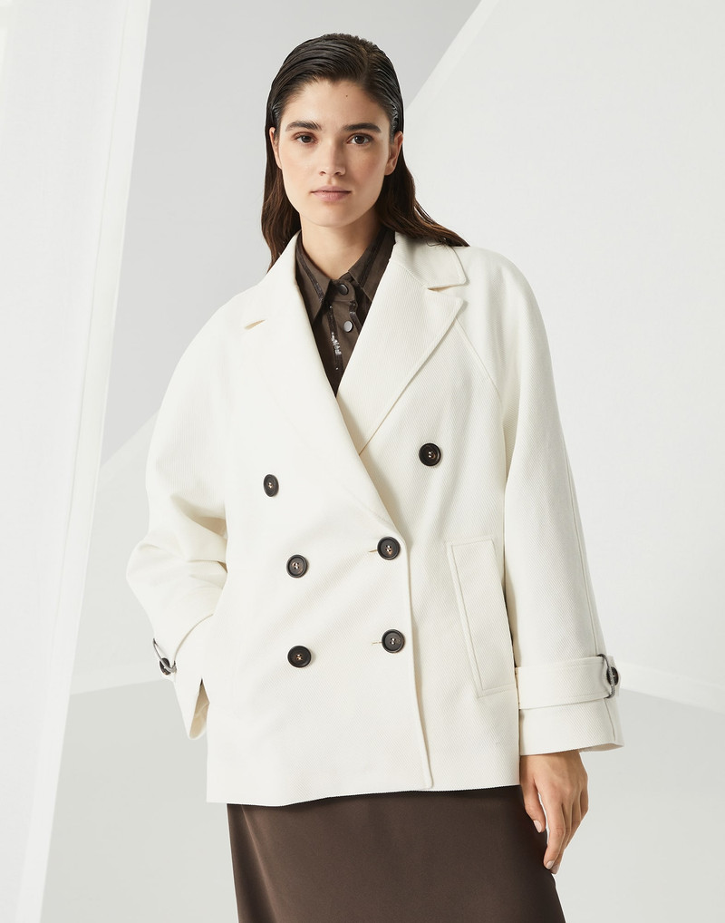 Cotton and linen cavalry pea coat with shiny cuff details 1